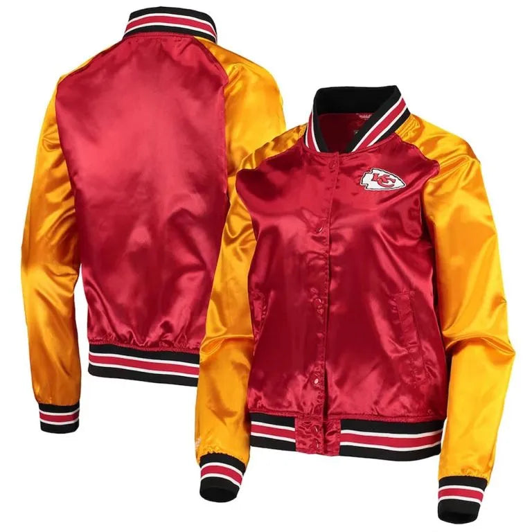 Kansas City Chiefs Team 2.0 Full-Snap Varsity Red and Gold Satin Men's Bomber Jacket
