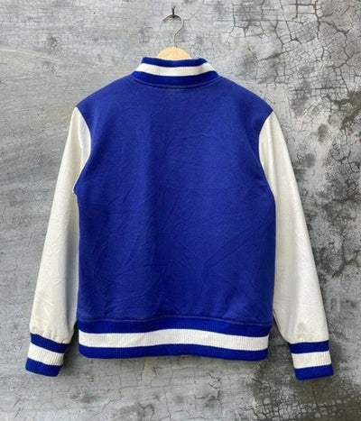 Monsters University James Sullivan Blue Wool & Off White Genuine Leather Sleeves Men's Letterman Varsity Jacket