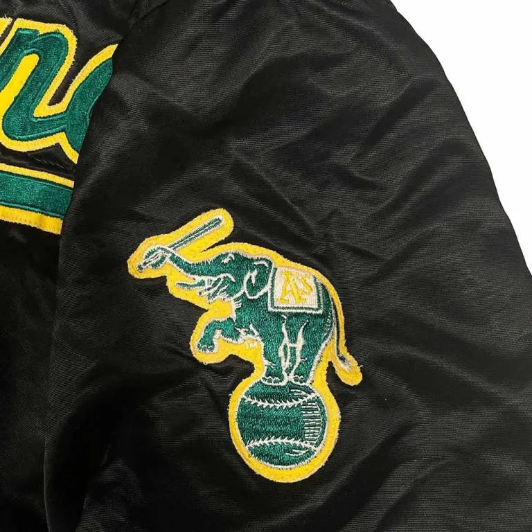90s Oakland Athletics Black Satin Full-Snap Men's Jacket