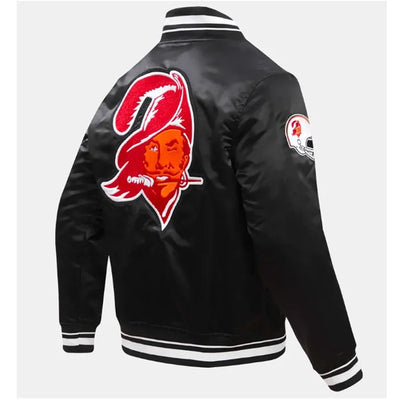 Tampa Bay Buccaneers Retro Classic Rib Full-Snap Varsity Black Satin Men's Bomber Jacket