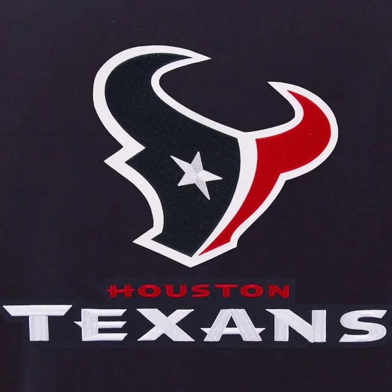 Houston Texans Navy Blue Wool and White Genuine Leather Sleeves Men's Varsity Letterman Jacket