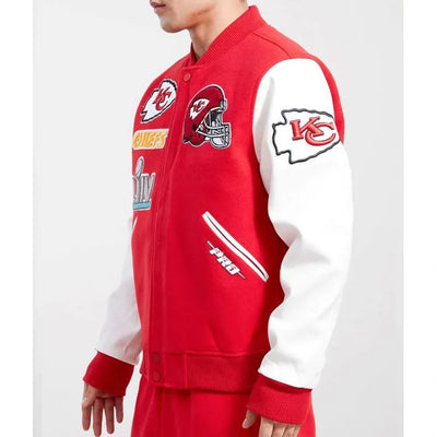 Kansas City Chiefs Red Wool and White Genuine Leather Sleeves Men's Varsity Letterman Jacket