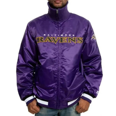 Baltimore Ravens Full-Zip Varsity Purple Satin Men's Bomber Jacket