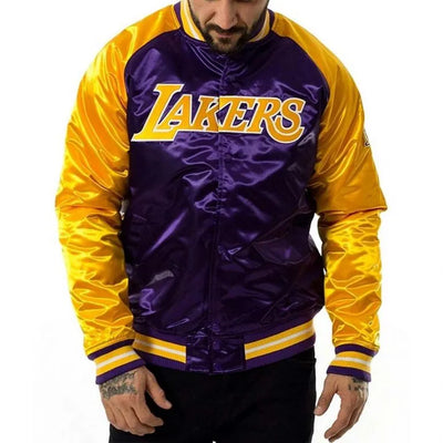 Los Angeles Lakers NBA Tough Season Full-Snap Varsity Purple/Yellow Satin Men's Bomber Jacket