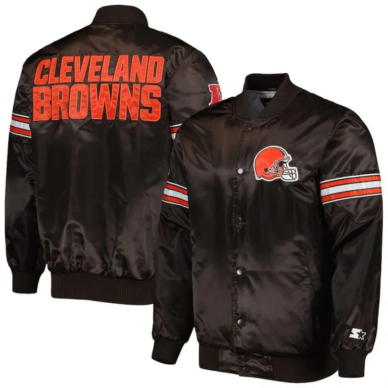 Cleveland Browns The Pick and Roll Full-Snap Varsity Brown Satin Men's Bomber Jacket