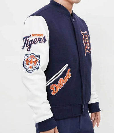 Detroit Tigers Blue Wool & White Leather Sleeves Varsity Men's Jacket