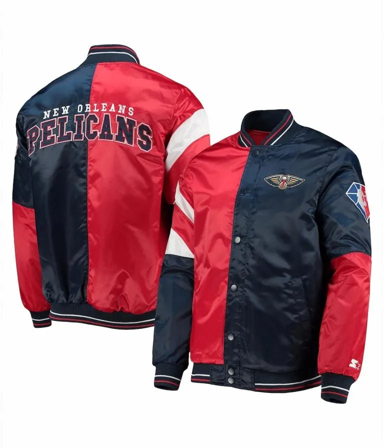 New Orleans Pelicans Leader 75th Anniversary Full-Snap Varsity Color Block Satin Men's Bomber Jacket