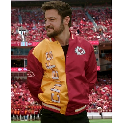 Kansas City Chiefs Holiday Touchdown Full-Snap Varsity Red Satin Men's Bomber Jacket
