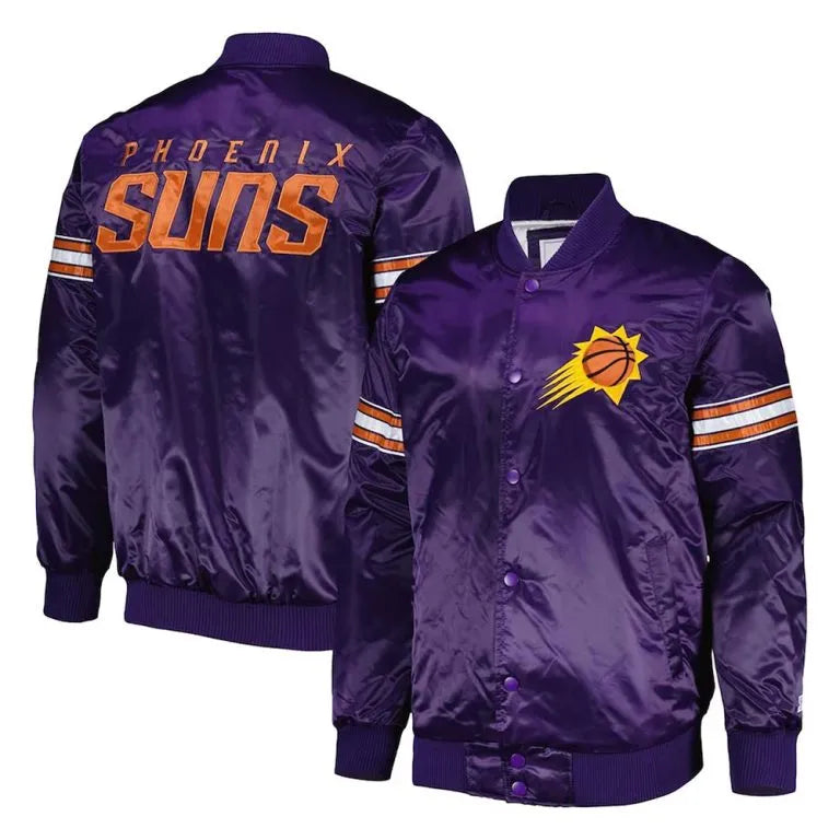 Phoenix Suns Pick & Roll Full-Snap Varsity Purple Satin Men's Bomber Jacket
