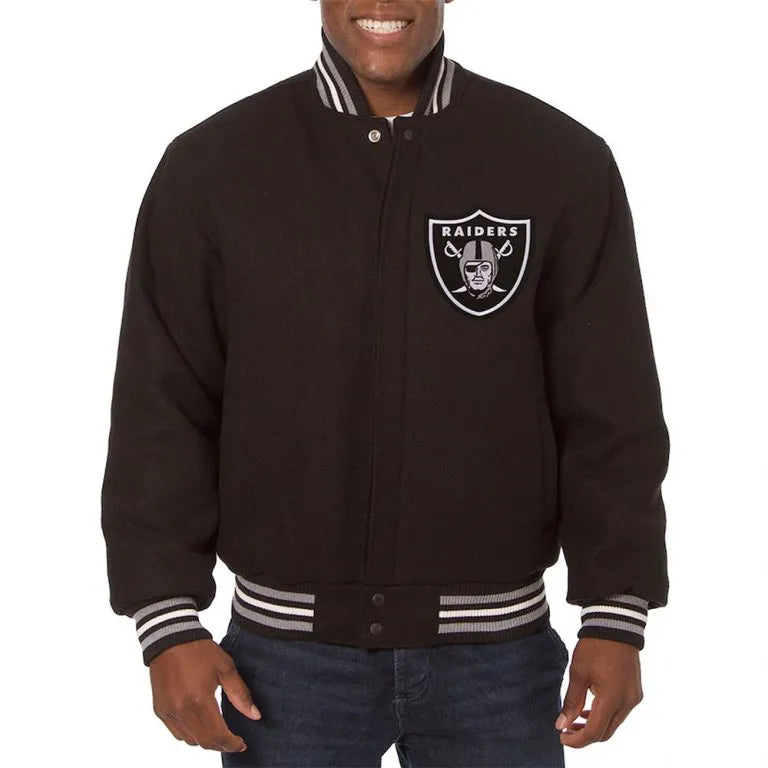 Los Vegas Raiders All Black Wool Men's Varsity Letterman Jacket