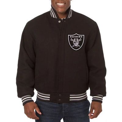 Los Vegas Raiders All Black Wool Men's Varsity Letterman Jacket