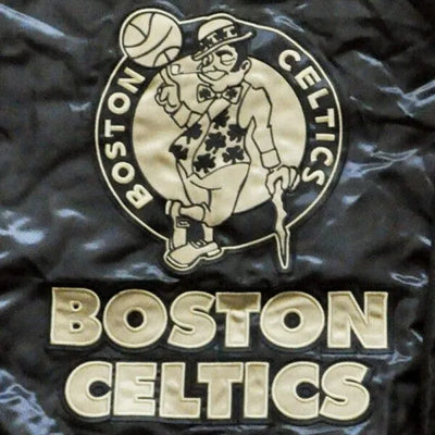 Boston Celtics NBA 75th Anniversary Full-Snap Varsity Black Satin Men's Bomber Jacket