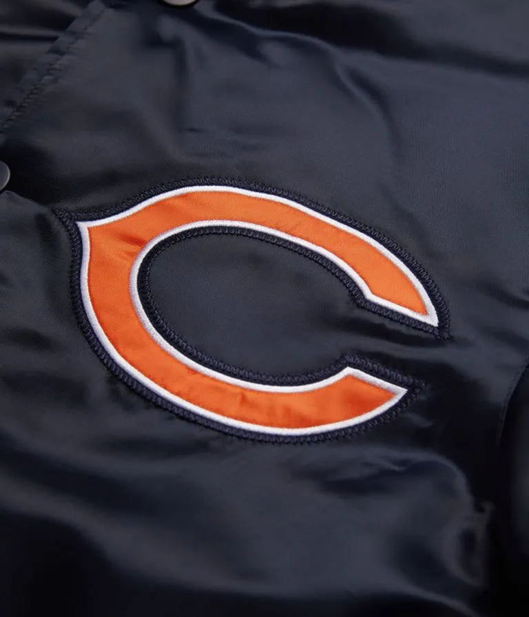 Chicago Bears Full-Snap Varsity Navy Blue Satin Men's Bomber Jacket