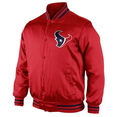 Houston Texan Start Again Full-Snap Varsity Red Satin Men's Bomber Jacket