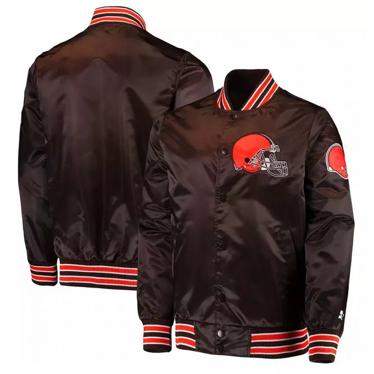 Cleveland Browns The Diamond Retro Full-Snap Varsity Brown Satin Men's Bomber Jacket