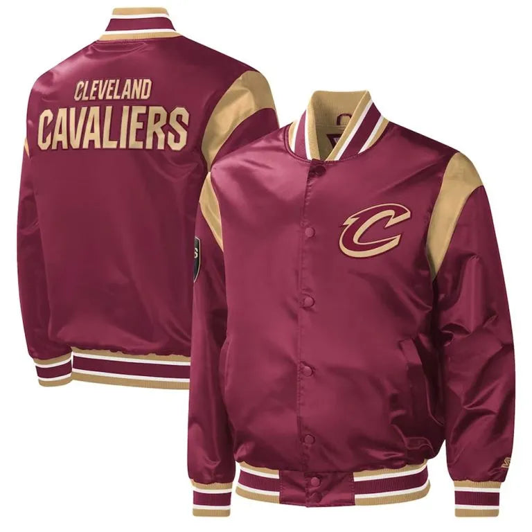 Cleveland Cavaliers Force Play Full-Snap Varsity Wine Satin Men's Bomber Jacket