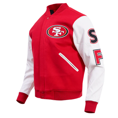 San Francisco 49ers Mash Up Retro Classic Red Wool & White Genuine Leather Sleeves Men's Varsity Letterman Jacket
