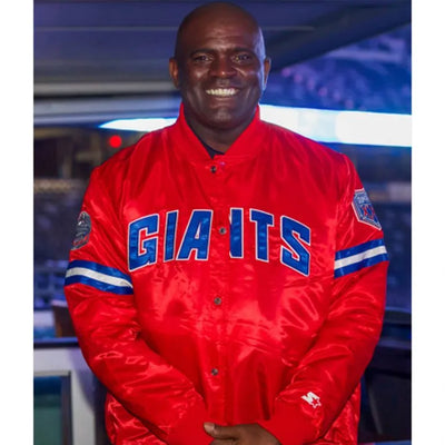 New York Giants 25th Anniversary Full-Snap Varsity Red Satin Men's Bomber Jacket