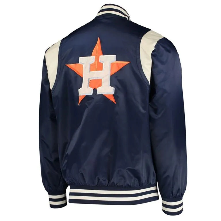 Houston Astros Vintage Full-Snap Varsity Navy/Cream Satin Men's Jacket