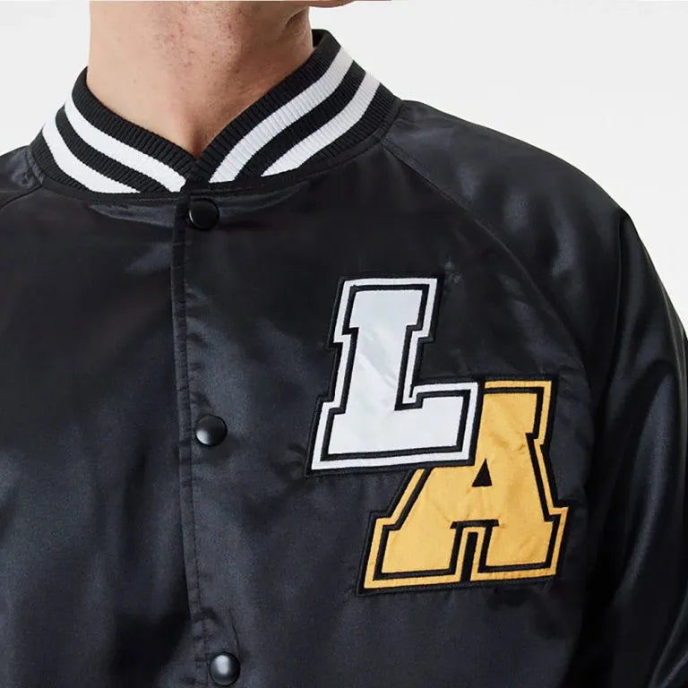NBA Los Angeles Lakers Full-Snap Varsity Black Satin Men's Bomber Jacket