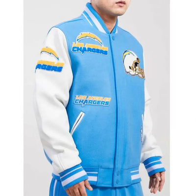 Los Angeles Chargers Mashup Light Blue Wool and White Genuine Leather Sleeves Men's Varsity Letterman Jacket