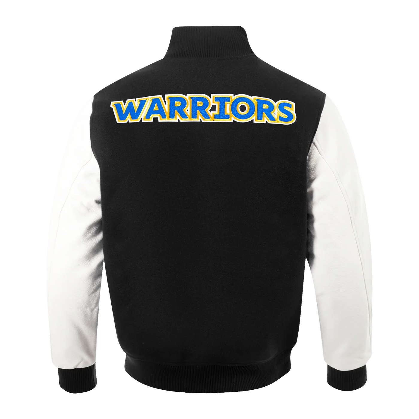 Golden State Warriors Varsity Black Wool & White Genuine Leather Sleeves Men's Bomber Jacket
