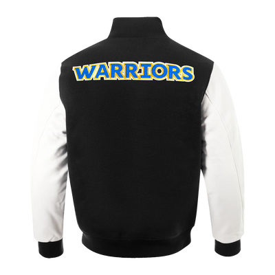 Golden State Warriors Varsity Black Wool & White Genuine Leather Sleeves Men's Bomber Jacket