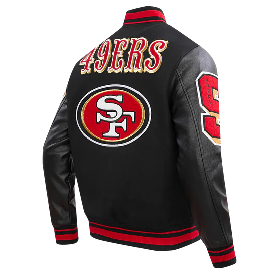 San Francisco 49ers Mash Up Retro Classic Black Wool & Genuine Leather Sleeves Men's Varsity Letterman Jacket