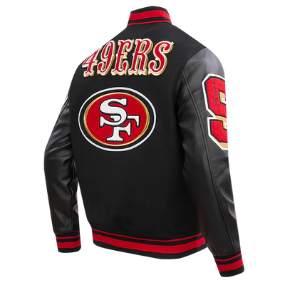 San Francisco 49ers Mash Up Retro Classic Black Wool & Genuine Leather Sleeves Men's Varsity Letterman Jacket
