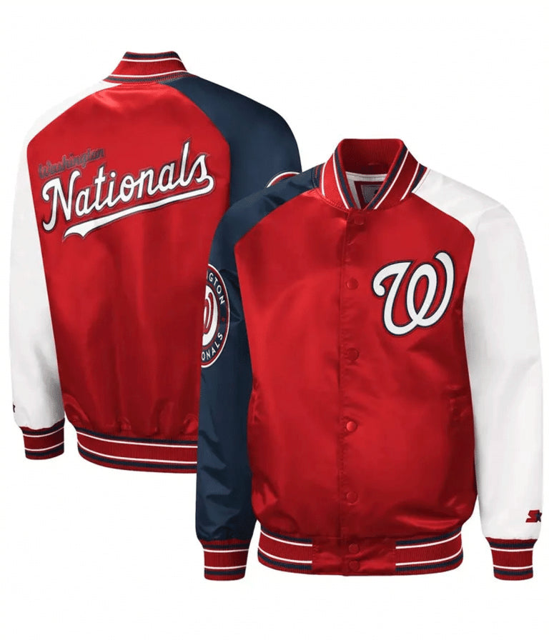 Washington Nationals Reliever Full-Snap Red and Blue Satin Men's Jacket