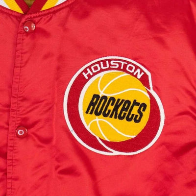 80’s Houston Rockets Full-Snap Varsity Red Satin Men's Bomber Jacket