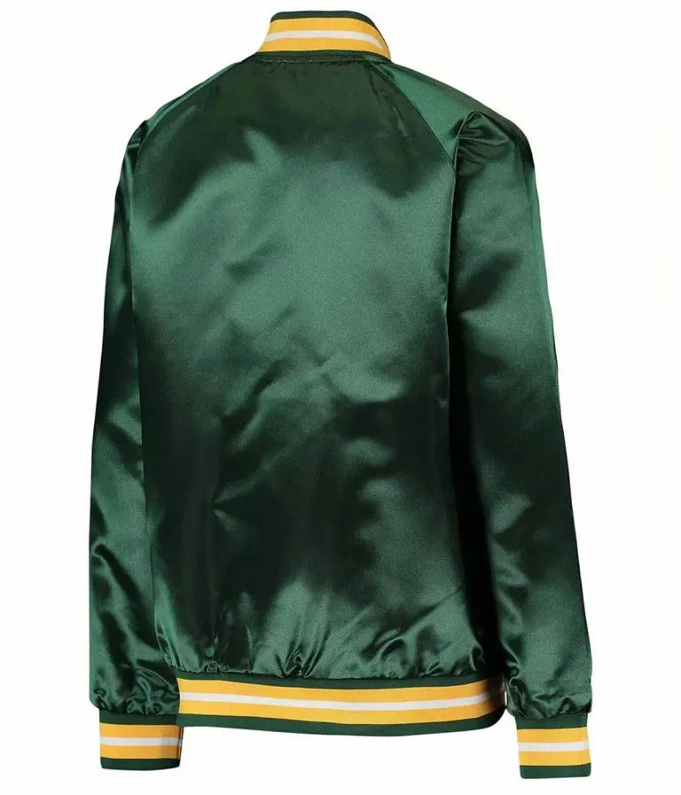 Green Bay Packers Lightweight Full-Snap Varsity Green Satin Men's Bomber Jacket