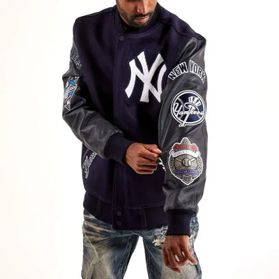 NY Yankees Murderers Row Navy Wool & Black Leather Varsity Men's Jacket
