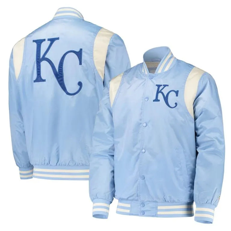 Kansas City Royals Varsity Full-Snap Light Blue/Cream Satin Men's Jacket