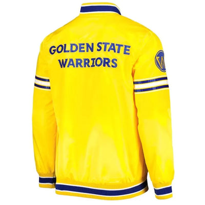 Golden State Warriors Slider Full-Snap Varsity Yellow Satin Men's Bomber Jacket