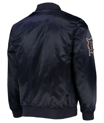 Detroit Tigers Wordmark Navy Blue Satin Full-Snap Bomber Men's Jacket