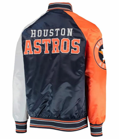Houston Astros Reliever Navy Blue and Orange Satin Men's Jacket