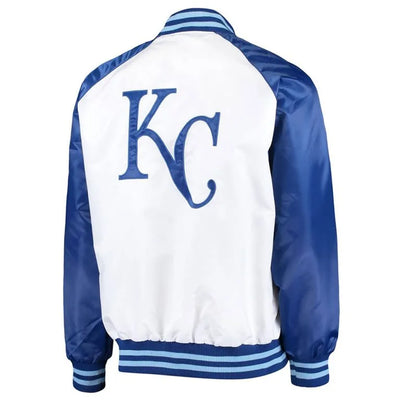 Kansas City Royals Clean-Up Hitter Full-Snap White and Royal Blue Satin Men's Jacket