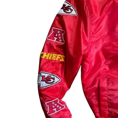 Kansas City Chiefs Football Full-Snap Varsity Red Satin Men's Bomber Jacket