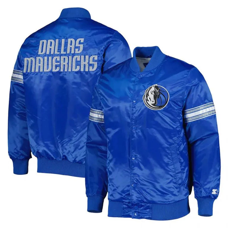 Dallas Mavericks Full-Snap Varsity Blue Satin Men's Bomber Jacket