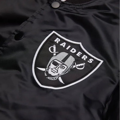 Los Angeles Raiders Striped Full-Snap Varsity Black Satin Men's Bomber Jacket