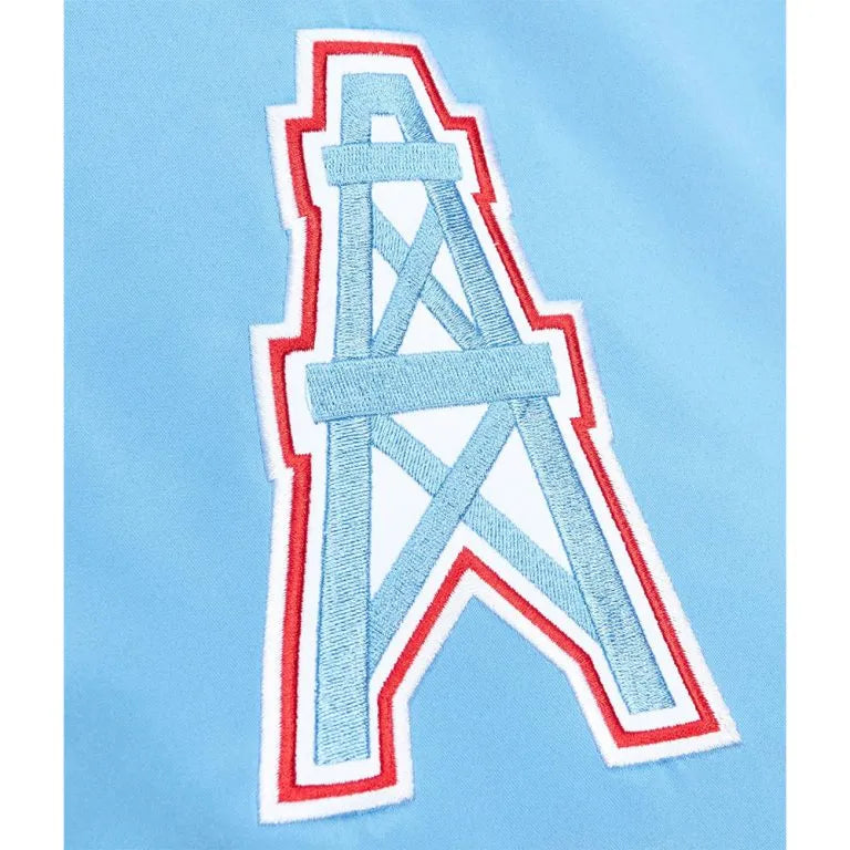 Houston Oilers Heavyweight Full-Snap Varsity Light Blue Satin Men's Bomber Jacket
