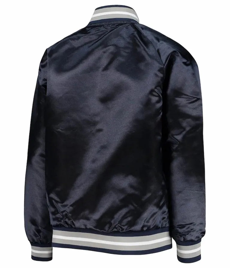 Dallas Cowboys Raglan Full-Snap Varsity Navy Blue Satin Men's Bomber Jacket