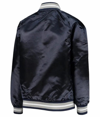 Dallas Cowboys Raglan Full-Snap Varsity Navy Blue Satin Men's Bomber Jacket