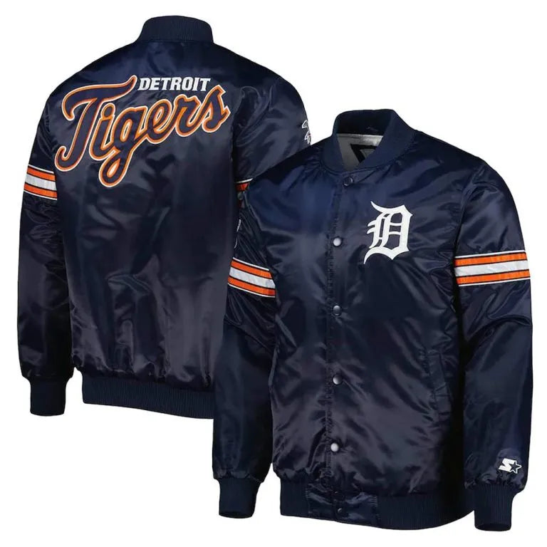 Detroit Tigers Pick & Roll Navy Blue Satin Full-Snap Men's Jacket