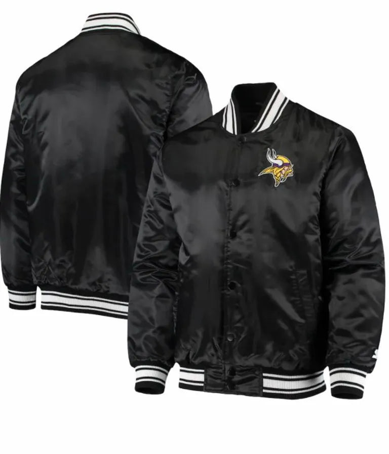 Minnesota Vikings Full-Snap Varsity Black Satin Men's Bomber Jacket