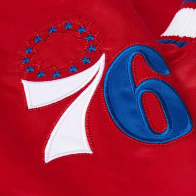 Philadelphia 76ers Classic Full-Snap Varsity Red Satin Men's Bomber Jacket