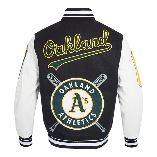 Oakland Athletics Retro Classic Rib Black Wool & White Leather Varsity Men's Jacket