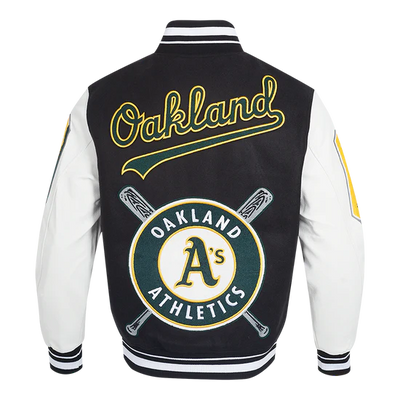 Oakland Athletics Retro Classic Rib Black Wool & White Leather Varsity Men's Jacket