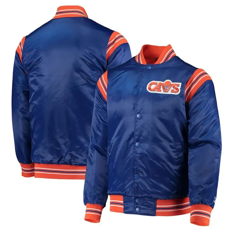 Cleveland Cavaliers Enforcer Full-Snap Varsity Blue Satin Men's Bomber Jacket